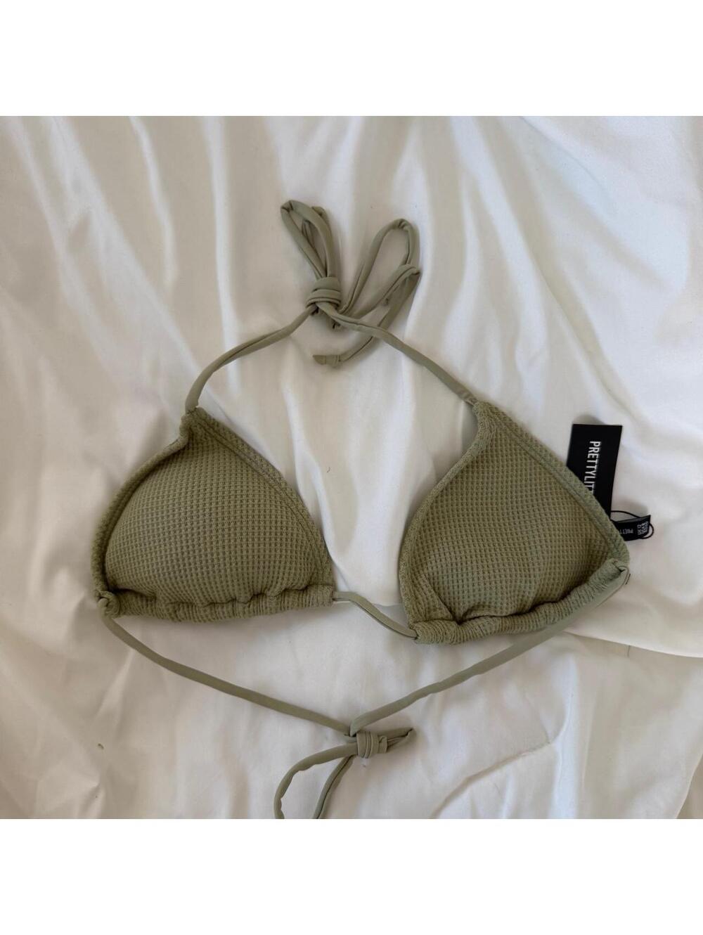 Pretty little thing sage green textured tie bikini top NWT